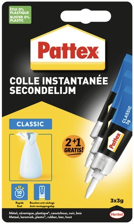 Secondelijm Pattex classic 3 gram blister 2+1 gratis