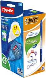 Balpen BIC Atlantis + gratis Tipp-Ex easy medium blauw doos à 12 stuks