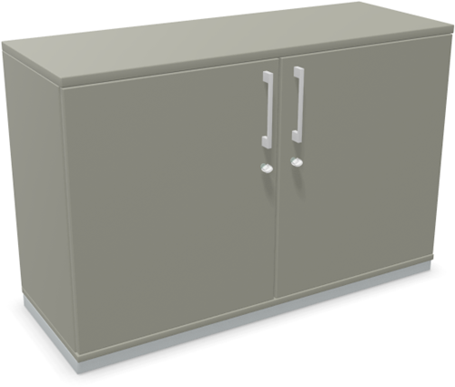 Palmberg draaideurkast 2OH op aluminium sokkel, met middenwand en voorzien van legborden. Afemting 79x120x44cm (hxbxd) in kleur truffel, handgrepen mat chroom