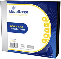 DVD+RW MediaRange 4.7GB|4x speed, Slimcase Pack a 5 stuks