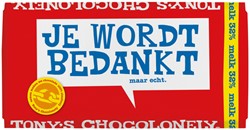 Chocolade Tony's Chocolonely reep 180gr melk "Bedankt"