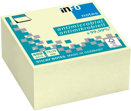 Memoblok info notes antimicrobiëel 400 vel 75x75mm geel
