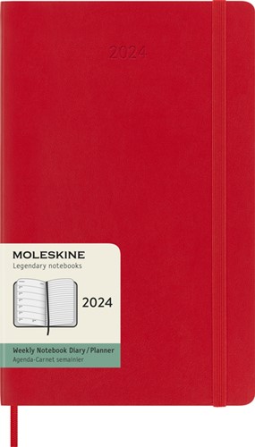 Agenda 2024 Moleskine 12M Planner Weekly 7dag/1pagina large 130x210mm soft cover scarlet red