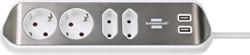 Stekkerdoos Brennenstuhl bureau Estilo 4-voudig incl. 2 USB 2m wit zilver