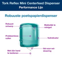 Dispenser Tork Reflex™ M4 performance lijn centerfeed wit/turquoise 473180-2