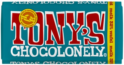 Chocolade Tony's Chocolonely melk pennywafel reep 180gr