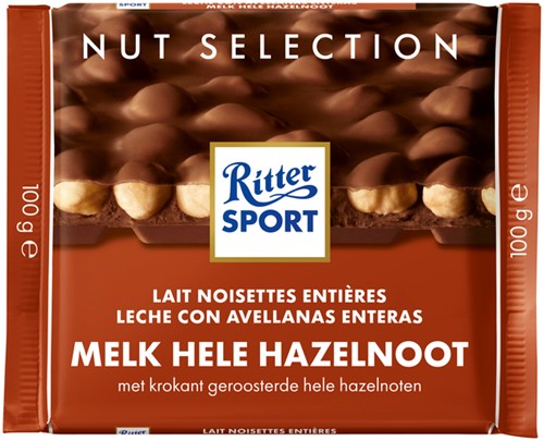 Chocolade Ritter Sport melk-hele hazelnoot 100gr