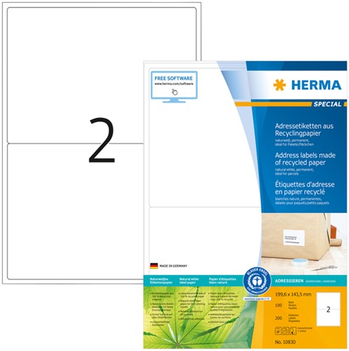 Etiket HERMA recycling 10830 199.6x143.5mm 200stuks wit-3