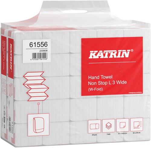 Handdoek Katrin w-vouw 3-laags 240x320mm 25x90vel wit 61556-2