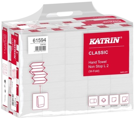 Handdoek Katrin w-vouw 2-laags 203x320mm 25x120 vel wit 61594-2