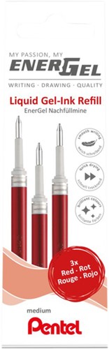 Gelschrijvervulling Pentel LR7 Energel medium rood  set à 3 stuks