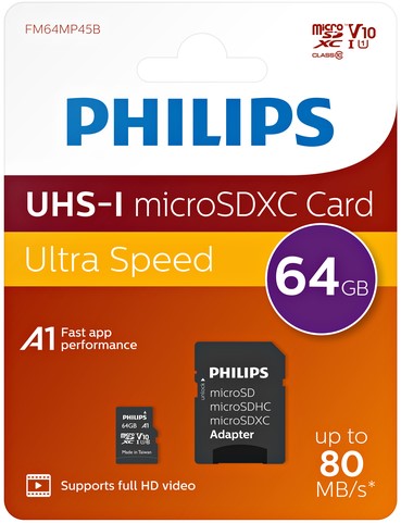 Geheugenkaart Philips micro SDXC Class 10 UHS-I U1 64GB-2