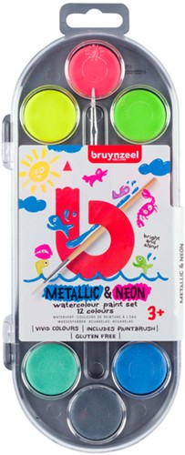 Waterverf Bruynzeel inclusief penseel set á 12 metallic- en neonkleuren