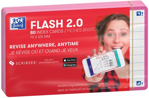 Flashcard Oxford 2.0 75x125mm 80vel 250gr lijn fuchsia-2