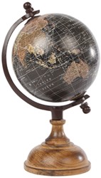 Globe op voet hout 12cm zwart