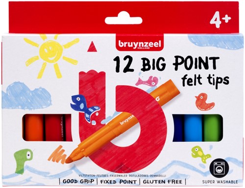 Viltstift Bruynzeel Kids big point blister à 12 kleuren