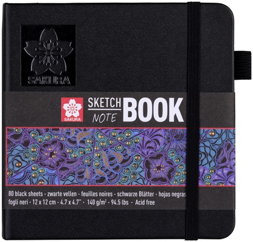 Schets-notitieboek  Sakura 12x12cm 140gr 80vel zwart