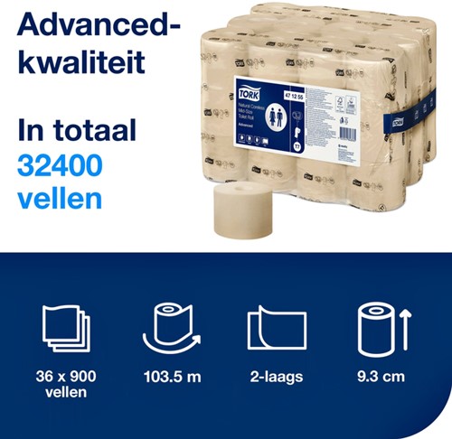 Toiletpapier Tork T7 hulsloos Natural Advanced midsize 2-laags 900vel 472155-2