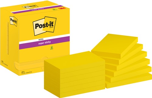 Memoblok Post-it 655 Super Sticky 76x127mm neon geel