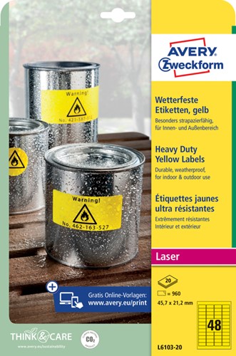 Etiket Avery L6103-20 45.7x21.2mm geel 960 stuks