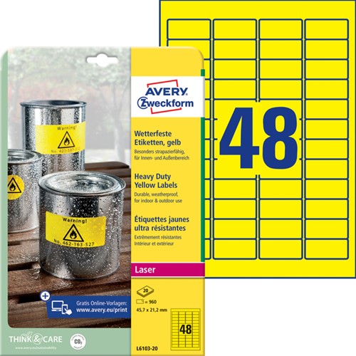 Etiket Avery Zweckform L6103-20 45.7x21.2mm geel 960stuks-2