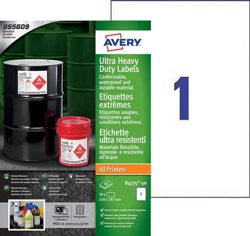 Etiket Avery B4775-50 210x297mm polyethyleen wit 50 stuks-2