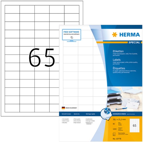 Etiket HERMA 10778 38.1x21.2mm wit 5200stuks
