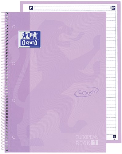 Notitieboek Oxford Touch Europeanbook A4+ 4-gaats lijn 80vel pastel paars-2