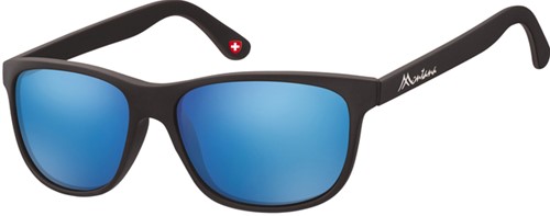 Zonnebril Montana mat zwart Revo met blauw glas