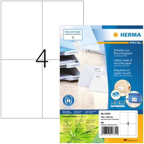 Etiket HERMA recycling 10734 105x148mm 320stuks wit