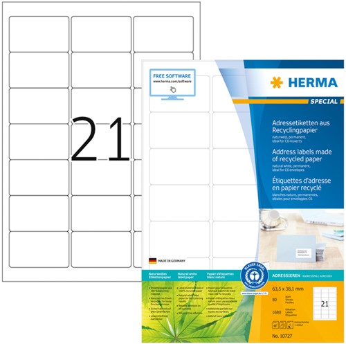 Etiket HERMA recycling 10727 63.5x38.1mm 1680stuks wit