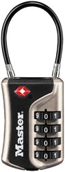 Hangslot Masterlock 4-cijfer combinatie TSA flexibele beugel zwart 35mm