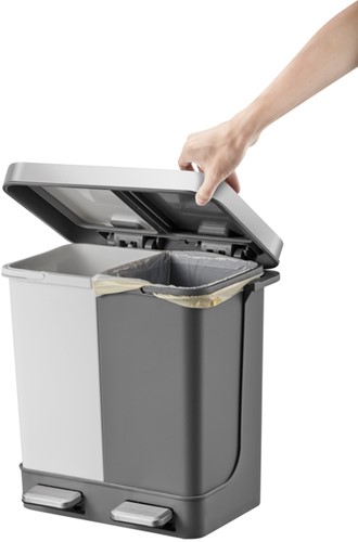 Afvalbak EKO Hana Duo Recycling pedaalemmer 2x10liter grijs wit-2