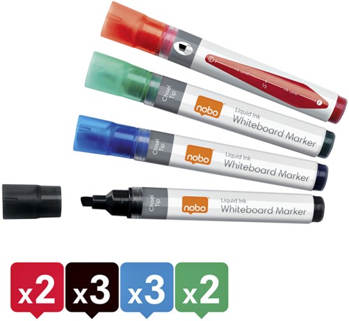 Whiteboardmarker Nobo Liquid ink schuin assorti 4mm 10stuks-2