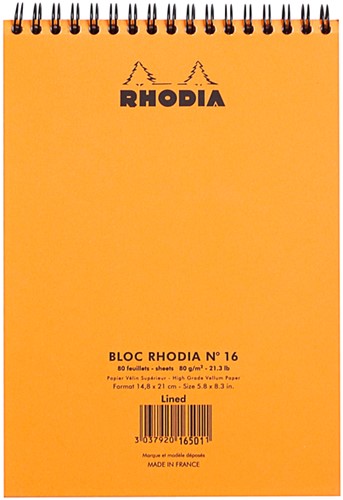 Spiraalblok Rhodia A5 lijn 160 pagina's 80gr oranje-3