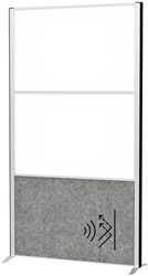 Scheidingswand MAUL akoestiek 100x180 2x whiteb. 1x donkergr alum.frame op voet