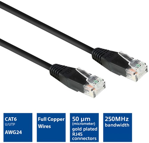 Kabel ACT CAT6 Network koper 0.9 meter zwart-3
