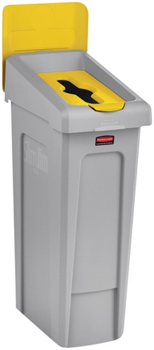 Deksel Rubbermaid Slim Jim Recyclestation inwerpopening voor gemengde recycling geel-2