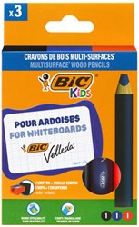 Whiteboardpotlood BicKids Multi Surface inclusief puntenslijper en doekje assorti pak à 3 stuks
