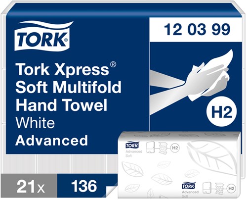 Handdoek Tork Xpress H2 Multifold advanced 2-laags wit 120399