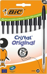 Balpen Bic Cristal medium zwart blister à 10 stuks