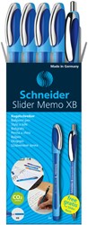 Balpen Schneider Slider Memo XB  blauw set à 4 stuks + 1 gratis Slider balpen
