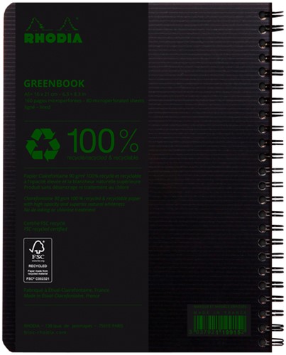 Notitieboek Rhodia Greenbook A5 lijn 6-gaats 180 pagina's 90gr zwart-2