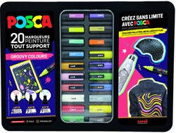 Verfstift Posca Groovy Colours assorti metalen koffer à 20 stuks