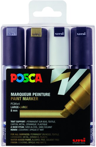 Verfstift Posca PC8K breed schuin assorti set à 4 stuks