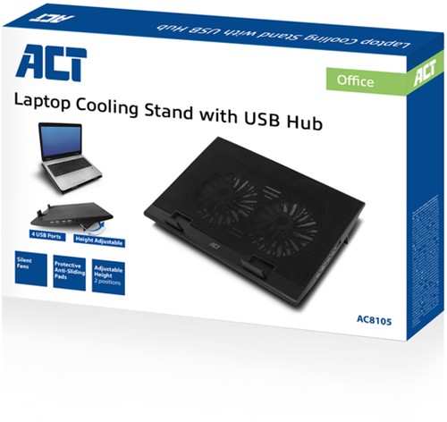 Laptopstandaard ACT 2 standen met ventilator 4-p hub-1