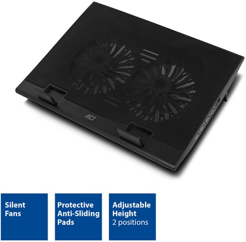 Laptopstandaard ACT 2 standen met ventilator 4-p hub-2