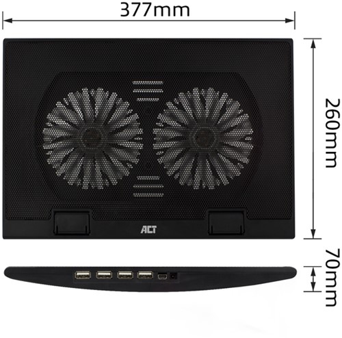 Laptopstandaard ACT 2 standen met ventilator 4-p hub-6