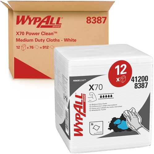 Poetsdoek WypAll X70 PowerClean 42,1x37,5cm 12x76vel wit 8387