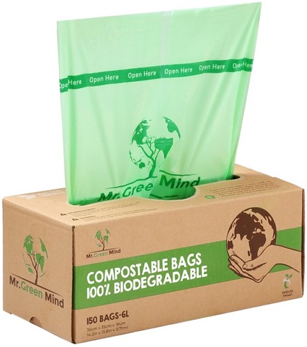 Afvalzak bio Mr.Green Mind 36x35cm 6 liter dispenser 150 stuks